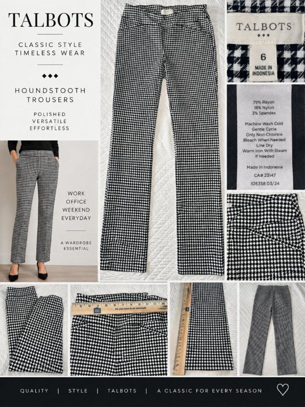 Talbots Black & White Houndstooth Straight Leg Pants Size 6